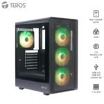 Case sin fuente gamer TEROS TE-1323G, ITX, M-ATX, ATX, 3.5” y 2.5”, negro
