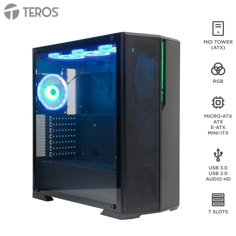 CSATXTE1175N_1776360481 Case Gamer Teros TE1175N, Mid Tower, Negro, USB 3.0, USB 2.0, Audio. - Imagen 1