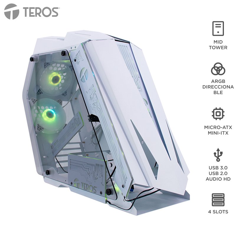 CSM00WHTE1316G_1776360807 Case gamer TEROS TE-1316G, Mid Tower, USB 3.0 / USB 2.0, audio, ventilador ARGB, blanco - Imagen 1