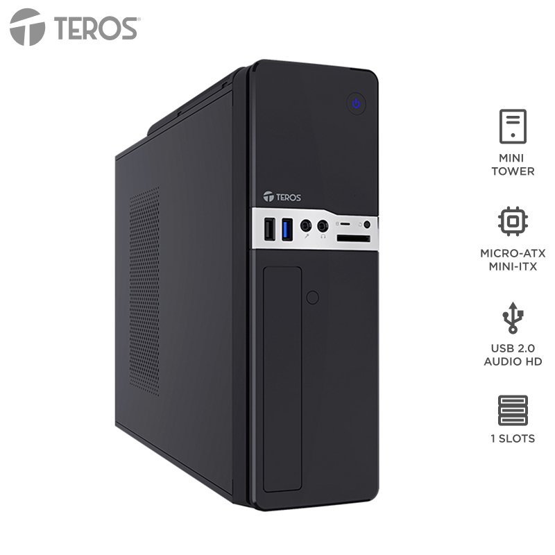 CSS25BKTE1032S_1776377408 Case Teros TE-1032S, Slim, 250 W, USB 3.2 / USB 2.0, Audio HD, DVD, Negro - Imagen 1