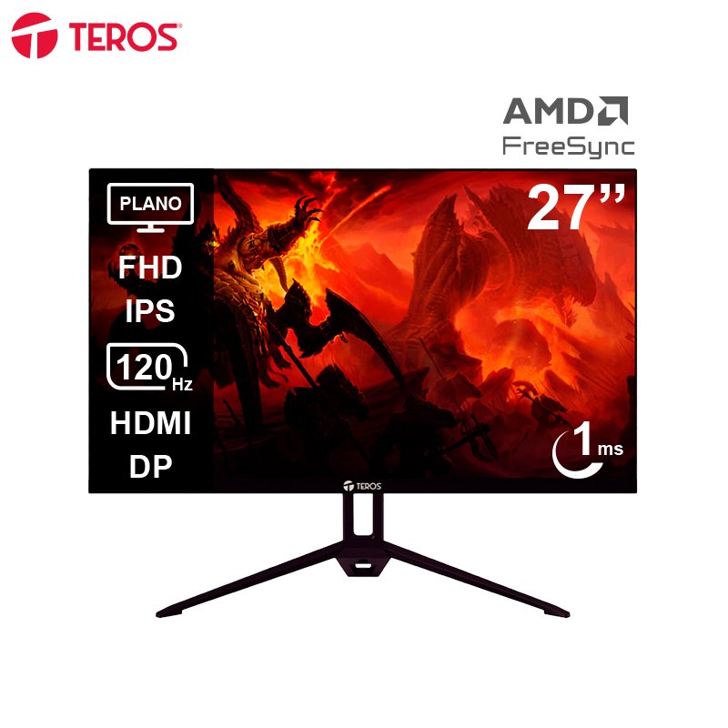 MON27FTE2713S_1768255794 Monitor Plano TEROS TE-2713S, 27” FHD IPS, 120Hz, 1ms, HDMI, DP, Speakers - Imagen 1