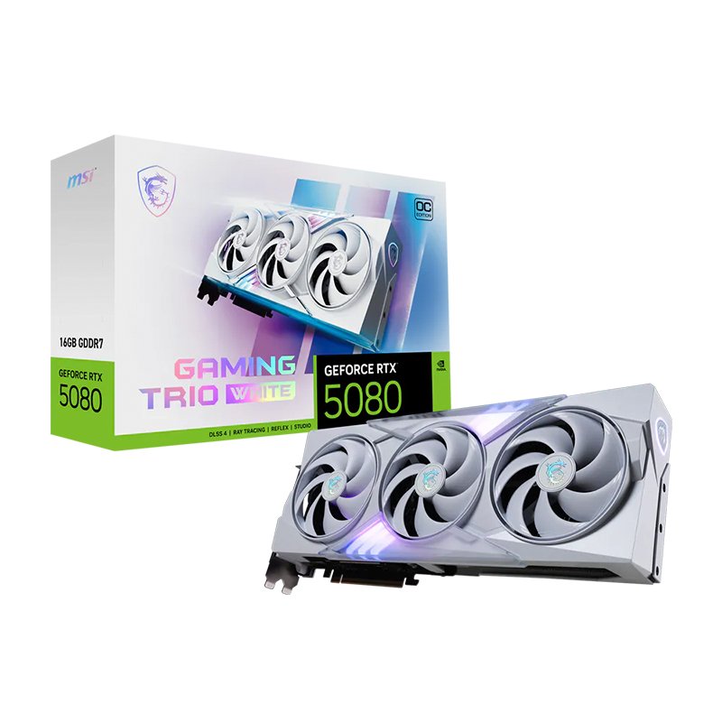 VD16MSRTX5080GW_1771946331 Tarjeta de video MSI GeForce RTX 5080 16G GAMING TRIO OC WHITE, 16GB GDDR7, PCIe Gen 5.0 - Imagen 1