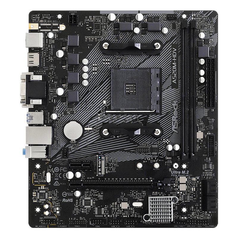 mbara520m-hdv Motherboard ASROCK A520M-HDV, Chipset AMD A520, Socket AMD AM4, mATX - Imagen 1