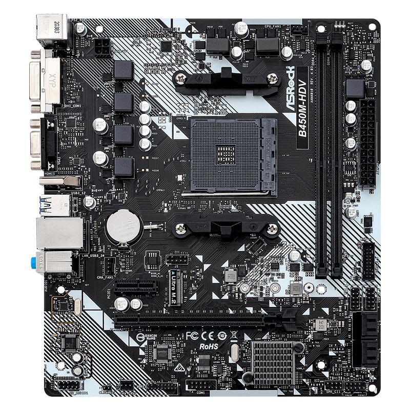 mbarb450mhdvr4 Motherboard ASROCK B450M-HDV R4.0, Chipset AMD B450, Socket AMD AM4, mATX - Imagen 1