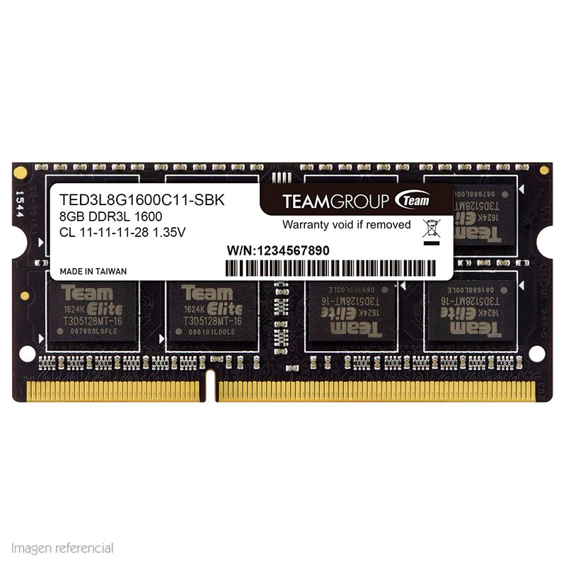 me8tgted3l8g160 Memoria TeamGroup, 8GB, DDR3L, SODIMM, 1600MHz, CL11-11-11-28, 1.35V - Imagen 1
