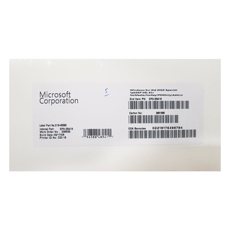 msep225418 Microsoft Windows SVR STD 2025 SPANISH OEI 2CR (APOS) (EP2-25418) - Imagen 1
