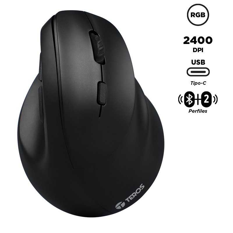 Mouse Inalámbrico Teros TE-5169N, 2.4G+Bluetooth, 2400 DPI, USB, Color Negro