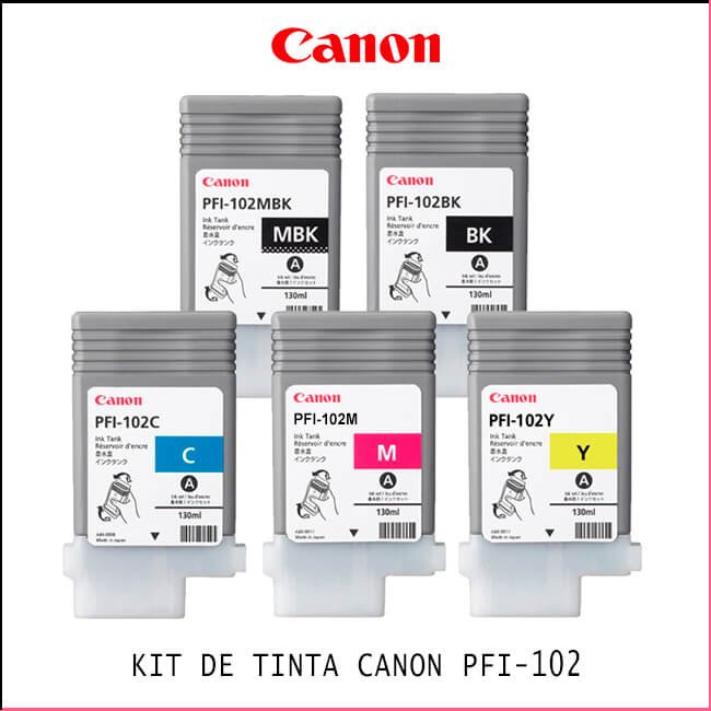 ▷ Kit de Tinta Canon PFI-102 Matte Black, Black, Cyan, Magenta, Yellow ✔