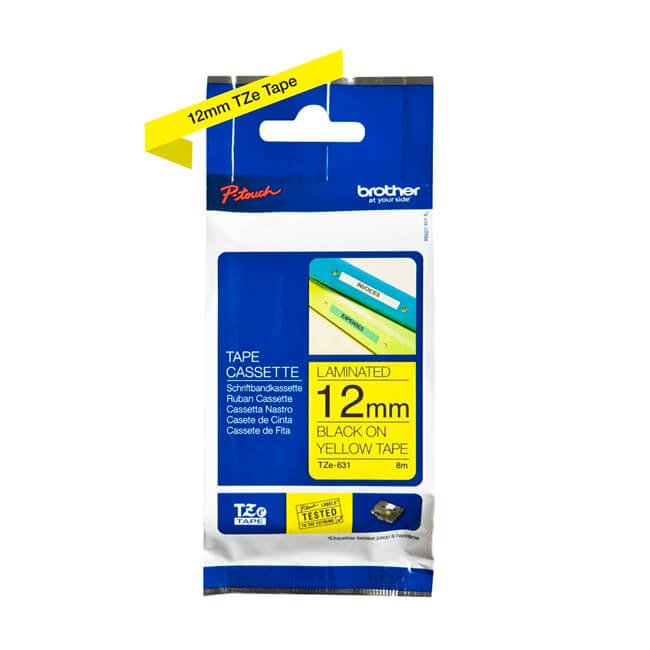 Cinta Brother TZE-631 Negro sobre Amarillo
