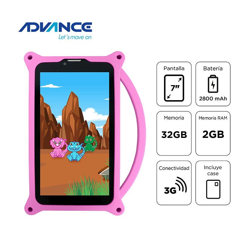 tbadvtr6955pnk Tablet Advance Intro TR6955, 7” IPS 1024x600, Android 11 Go, 3G, Dual SIM, 32GB, RAM 2GB - Imagen 1